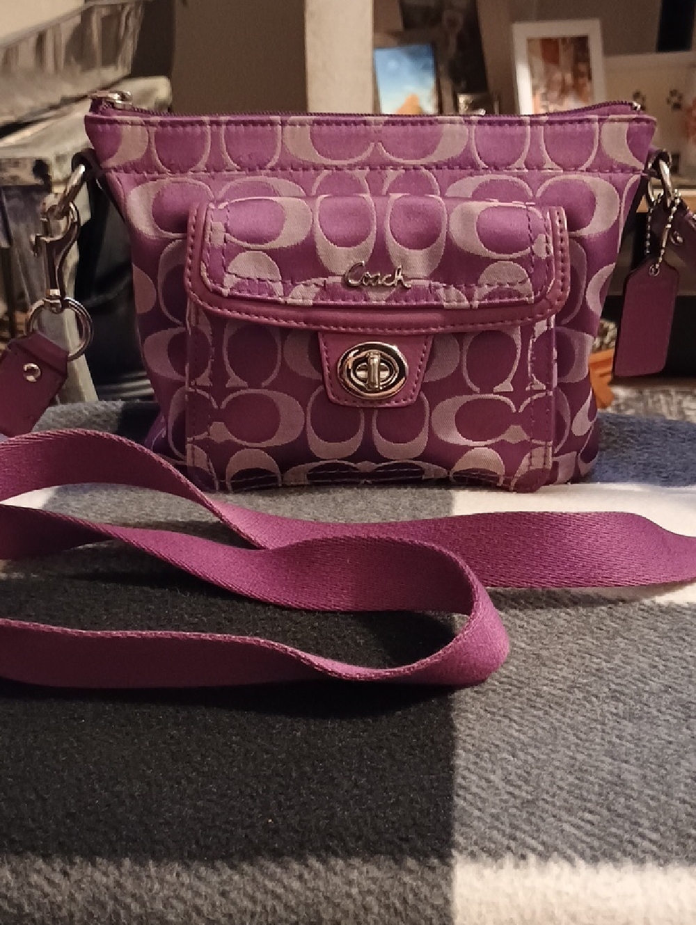 Coach Purple Signature Small Crossbody with Turn-Lock Front Pocket